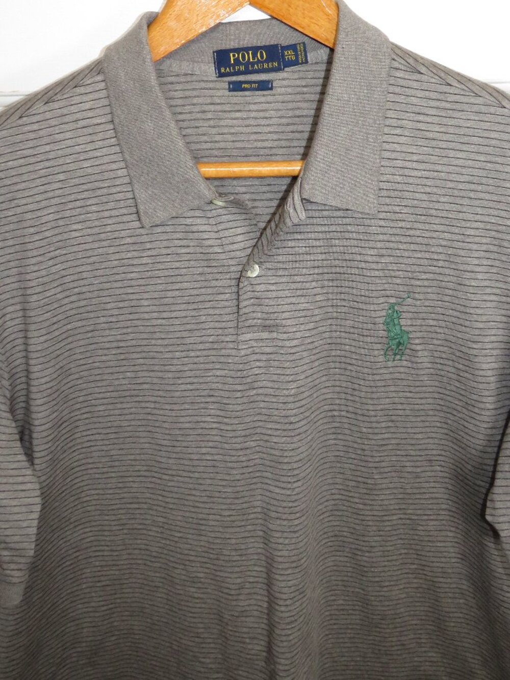 Polo Ralph Lauren Pro Fit Men's XXL Polo Shirt Gray Striped Enlarged Green Pony